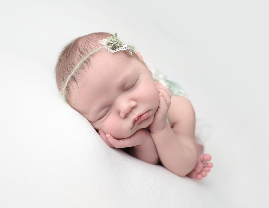 A sleeping newborn girl at our Rochester, NY Photography studio.