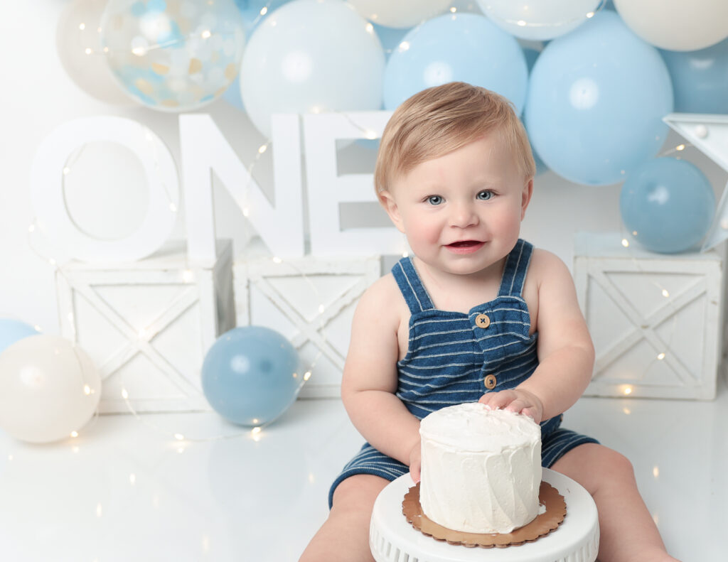 Boy cake smash session at our Rochester, NY, studio.