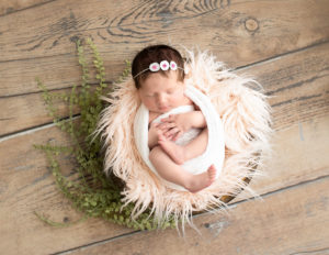Sweet newborn girl posed in our in home Rochester, Ny studio.