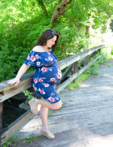 Mom to be posed at Maternity Session at Corbett's Glen Nature Park Rochester, NY.