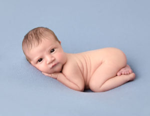 Awake baby boy posed in our studio in Rochester, NY.