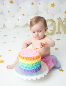 Rainbow cake smash in our in-home Rochester, Ny studio.
